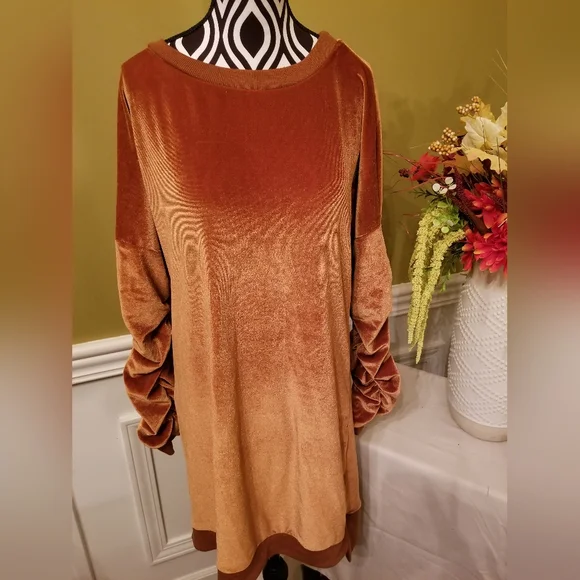 Woman's Long Sleeve Tunic Dress Oversized Velvet Casual Pullover Loose Fit - Picture 5 of 11